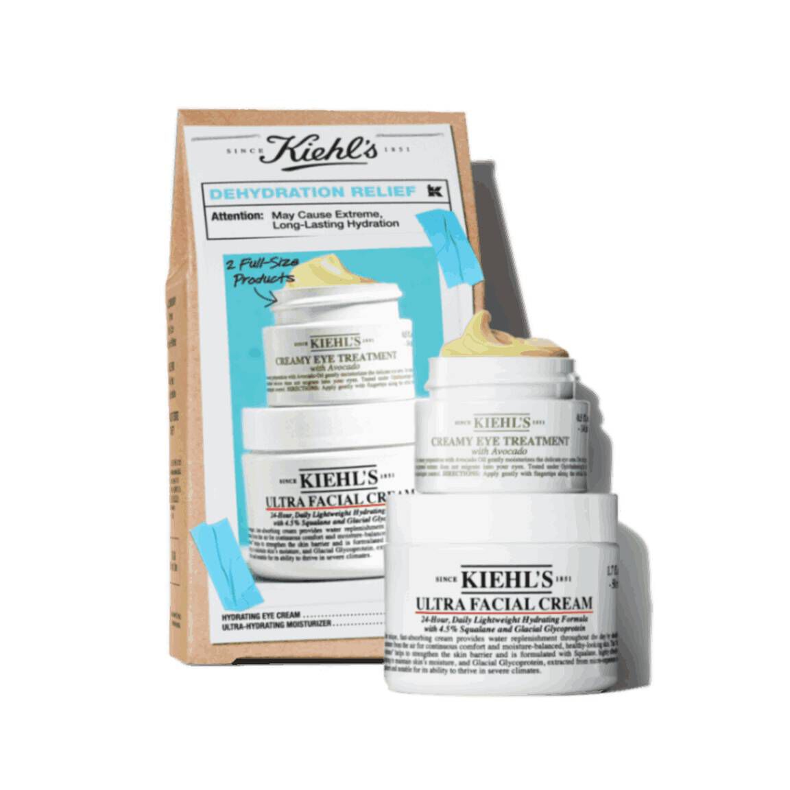 Angled Box + Products- Dehydration Relief Set Box  with included formulas visible
